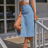 Velira Trousers & Bottoms Women Riviera Džinsinė Midi Sijonas Su Mygtukais