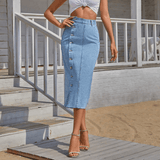 Velira Trousers & Bottoms Women Riviera Džinsinė Midi Sijonas Su Mygtukais