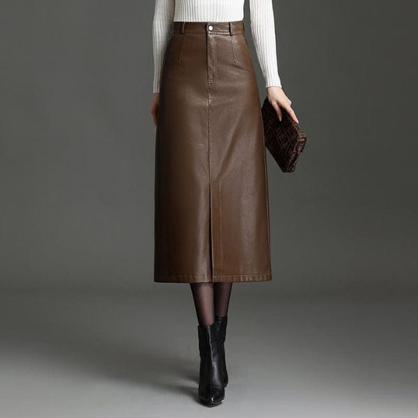 Velira Trousers & Bottoms Women Ruda / M Vienos struktūruotos odos midi sijonas