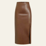 Velira Trousers & Bottoms Women Ruda / S Monako odinė midi sijonas su šoniniu įpjovimu