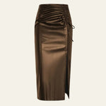Velira Trousers & Bottoms Women Ruda / S Siena raukšlėta odinė midi sijonas