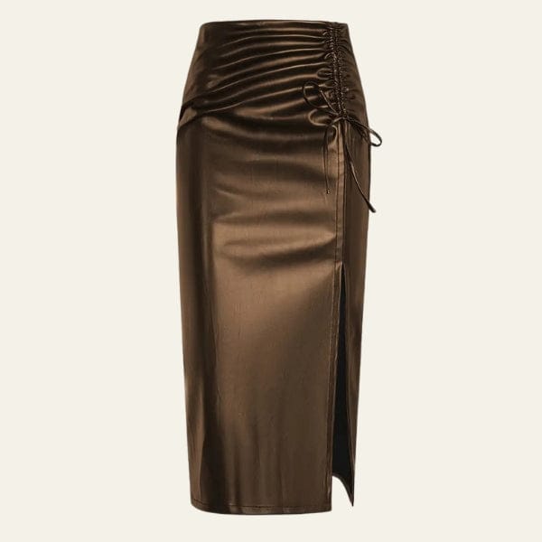 Velira Trousers & Bottoms Women Ruda / S Siena raukšlėta odinė midi sijonas