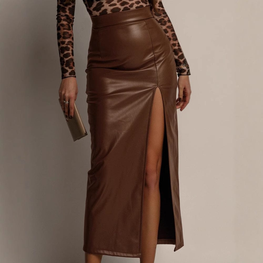 Velira Trousers & Bottoms Women Ruda / S Veronos odinė midi sijonas su priekine skyle