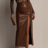 Velira Trousers & Bottoms Women Ruda / S Veronos odinė midi sijonas su priekine skyle