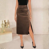 Velira Trousers & Bottoms Women Siena raukšlėta odinė midi sijonas