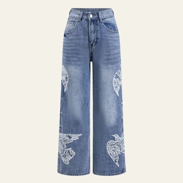 Velira Trousers & Bottoms Women Šviesiai Mėlyna / S Liora Siuvinėti Plati Kojų Džinsai