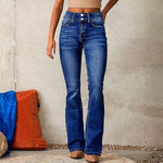 Velira Trousers & Bottoms Women Tamsiai Mėlyna / S Malibu Dvigubų Mygtukų Platėjantys Džinsai