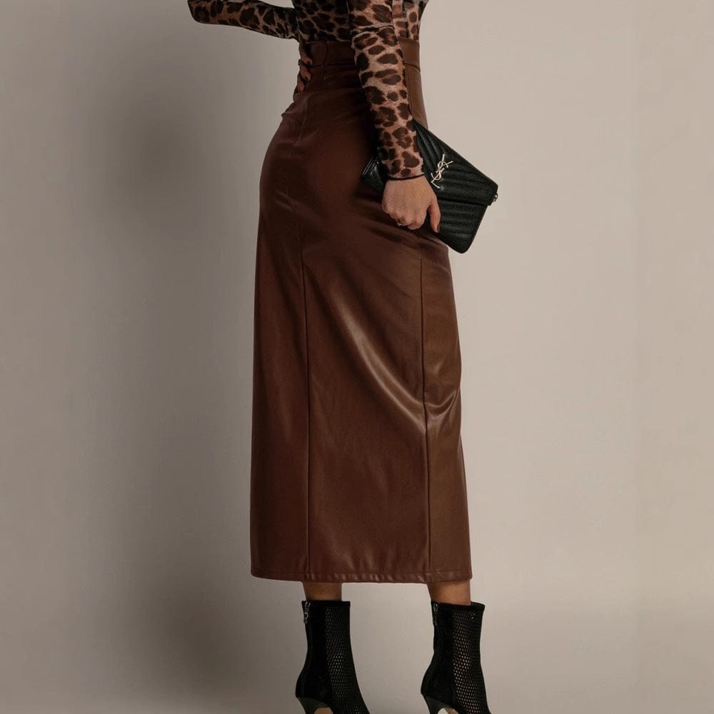 Velira Trousers & Bottoms Women Veronos odinė midi sijonas su priekine skyle