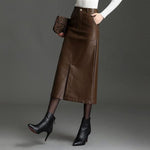 Velira Trousers & Bottoms Women Vienos struktūruotos odos midi sijonas