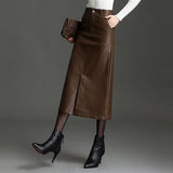 Velira Trousers & Bottoms Women Vienos struktūruotos odos midi sijonas