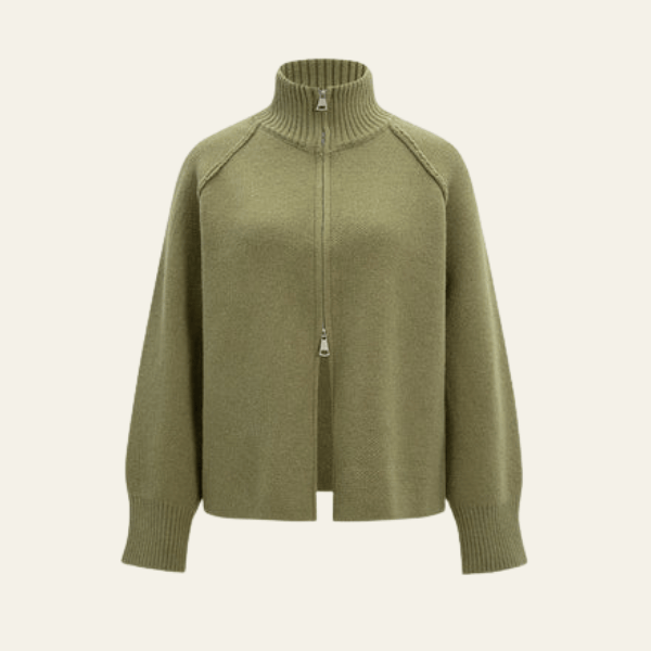 Velira Womens Knitwear Alyvuogių Žalia / Vienas Dydis Elara Užtrauktuku Uždengtas Megztinis Kardiganas