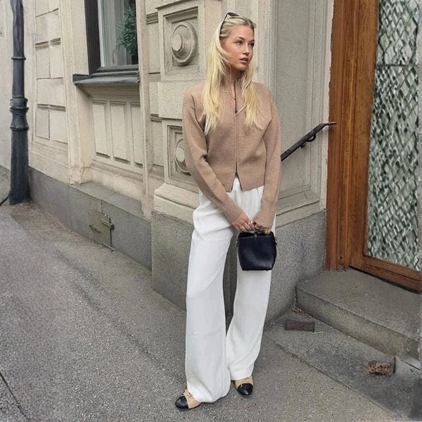 Velira Womens Knitwear Amélie Ribošinis Megztinis Su Užtrauktuku