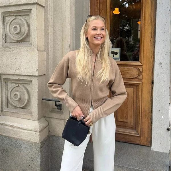 Velira Womens Knitwear Amélie Ribošinis Megztinis Su Užtrauktuku