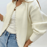 Velira Womens Knitwear Balta / Vienas dydis Amara Perlų Apykaklė Kardiganas