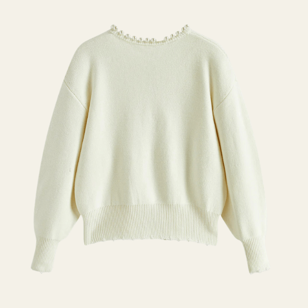 Velira Womens Knitwear Balta / Vienas dydis Amara Perlų Apykaklė Kardiganas
