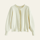 Velira Womens Knitwear Balta / Vienas dydis Amara Perlų Apykaklė Kardiganas