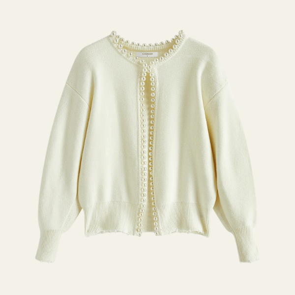 Velira Womens Knitwear Balta / Vienas dydis Amara Perlų Apykaklė Kardiganas