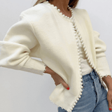Velira Womens Knitwear Balta / Vienas dydis Amara Perlų Apykaklė Kardiganas