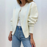 Velira Womens Knitwear Balta / Vienas dydis Monako Perlų Apdailos Megztinis Kardiganas