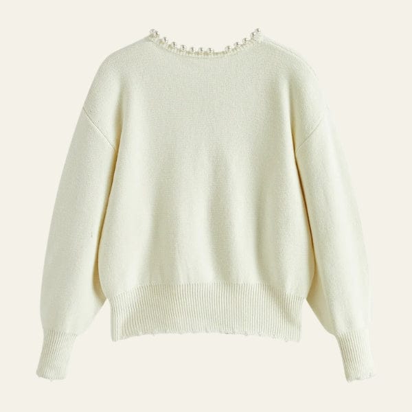 Velira Womens Knitwear Balta / Vienas dydis Monako Perlų Apdailos Megztinis Kardiganas