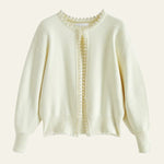 Velira Womens Knitwear Balta / Vienas dydis Monako Perlų Apdailos Megztinis Kardiganas