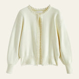 Velira Womens Knitwear Balta / Vienas dydis Monako Perlų Apdailos Megztinis Kardiganas