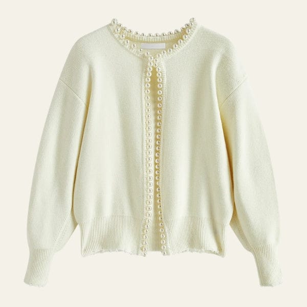 Velira Womens Knitwear Balta / Vienas dydis Monako Perlų Apdailos Megztinis Kardiganas