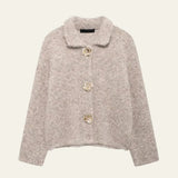 Velira Womens Knitwear Bežinė / S Luzernų vilnos megztas kardiganas
