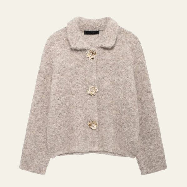 Velira Womens Knitwear Bežinė / S Luzernų vilnos megztas kardiganas