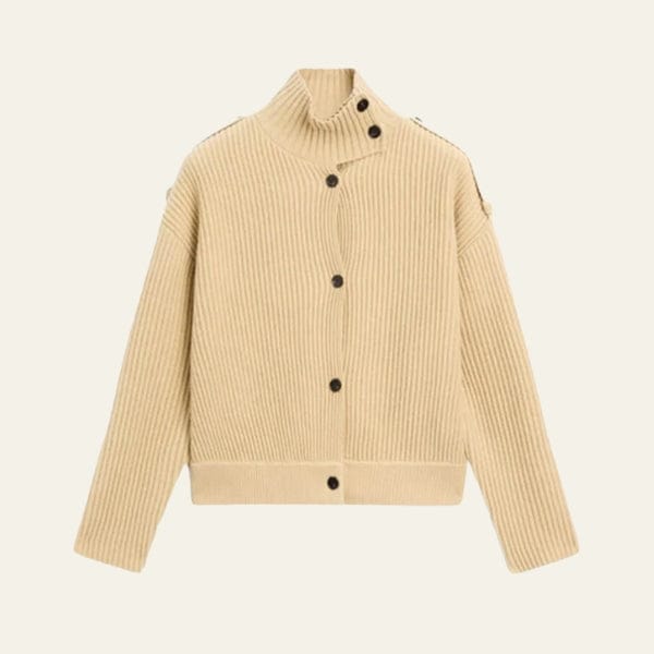 Velira Womens Knitwear Bežinė / XS Milan Raukšlėtas Kardiganas Su Stovinčiu Apykakle