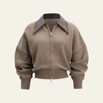 Velira Womens Knitwear Chaki / S Sienna kontrastinio apykaklės užtrauktuko kardiganas