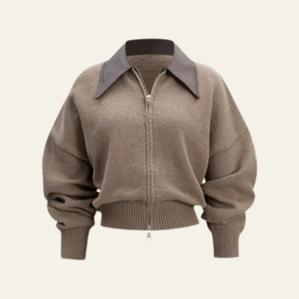 Velira Womens Knitwear Chaki / S Sienna kontrastinio apykaklės užtrauktuko kardiganas