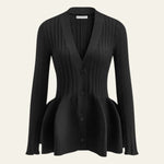 Velira Womens Knitwear Juoda / S Roma Peplum Ribboto Megztinio Kardiganas