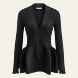 Velira Womens Knitwear Juoda / S Roma Peplum Ribboto Megztinio Kardiganas