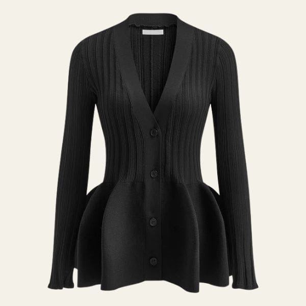 Velira Womens Knitwear Juoda / S Roma Peplum Ribboto Megztinio Kardiganas