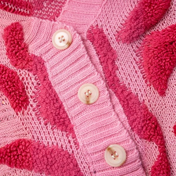 Velira Womens Knitwear Kyoto tekstūruotas rožinis megztinis kardiganas