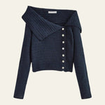 Velira Womens Knitwear Mėlyna / S Marseilio Off-Shoulder Megztinis Kardiganas