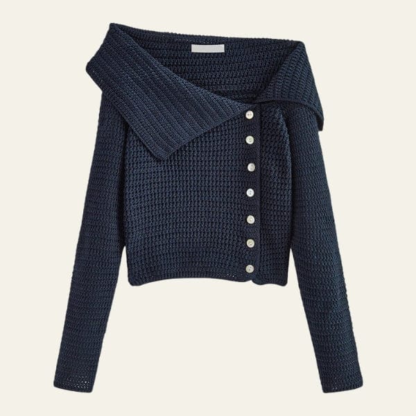 Velira Womens Knitwear Mėlyna / S Marseilio Off-Shoulder Megztinis Kardiganas
