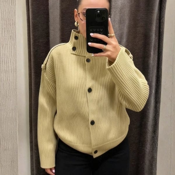 Velira Womens Knitwear Milan Raukšlėtas Kardiganas Su Stovinčiu Apykakle