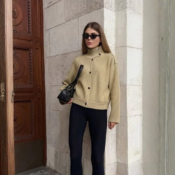 Velira Womens Knitwear Milan Raukšlėtas Kardiganas Su Stovinčiu Apykakle