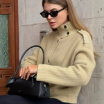 Velira Womens Knitwear Milan Raukšlėtas Kardiganas Su Stovinčiu Apykakle
