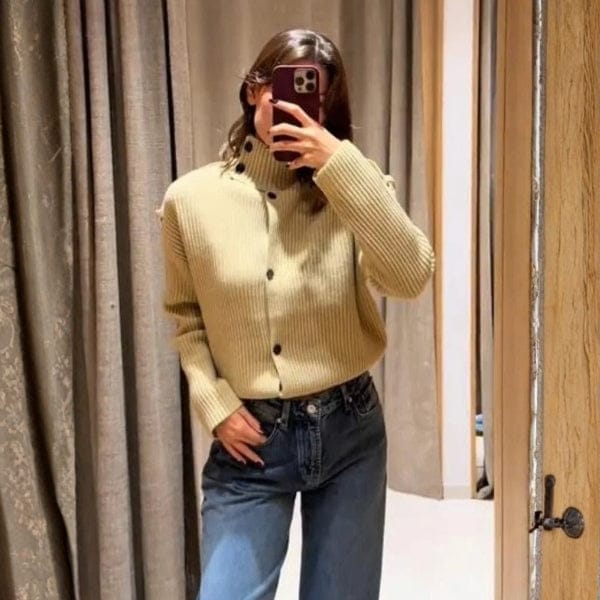 Velira Womens Knitwear Milan Raukšlėtas Kardiganas Su Stovinčiu Apykakle