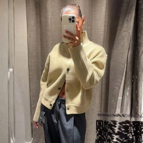 Velira Womens Knitwear Milan Raukšlėtas Kardiganas Su Stovinčiu Apykakle