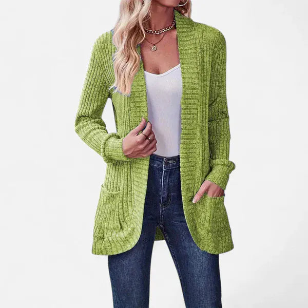 Velira Womens Knitwear Papūgų žalia / S Sonoma Ribbled Kišeninis Kardiganas