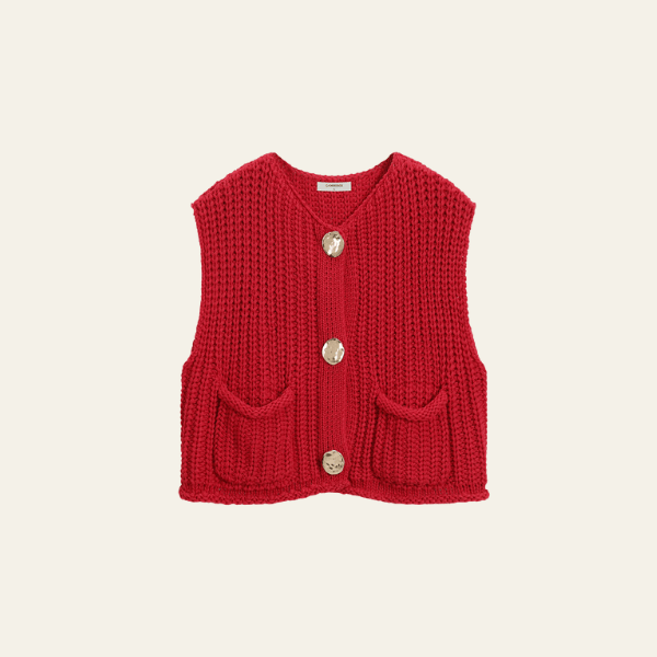 Velira Womens Knitwear Raudona / S Amelie Storos Megztinis Su Mygtukais