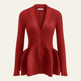 Velira Womens Knitwear Raudona / S Roma Peplum Ribboto Megztinio Kardiganas