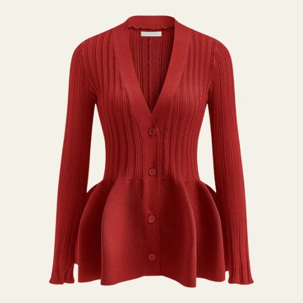 Velira Womens Knitwear Raudona / S Roma Peplum Ribboto Megztinio Kardiganas