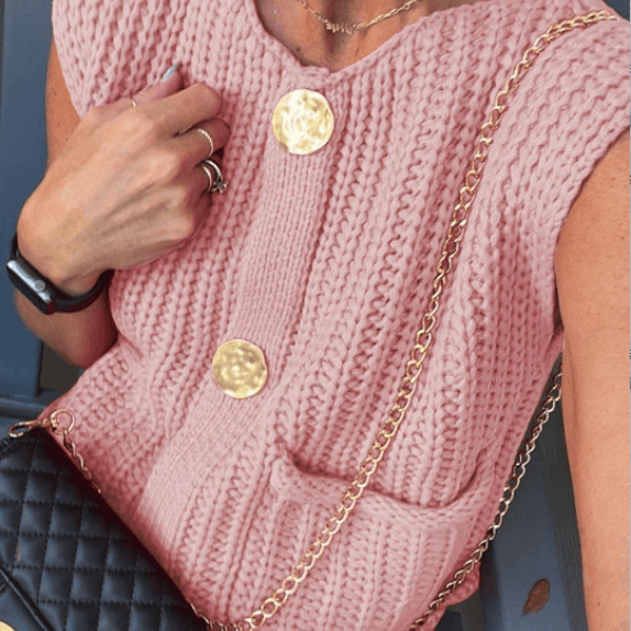 Velira Womens Knitwear Rožinė / S Amelie Storos Megztinis Su Mygtukais