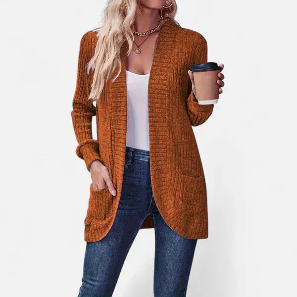 Velira Womens Knitwear Ruda / S Sonoma Ribbled Kišeninis Kardiganas