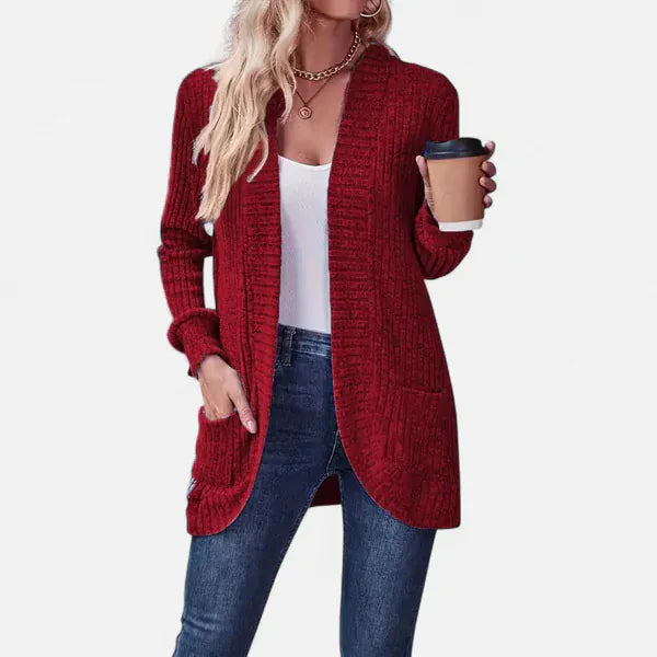 Velira Womens Knitwear Sonoma Ribbled Kišeninis Kardiganas